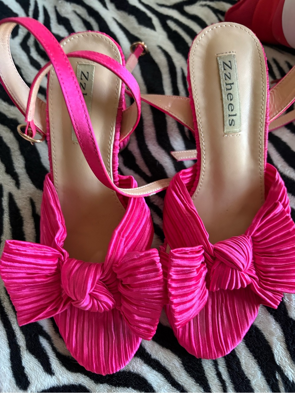 Hot Pink Pleated Bow Slingback Heels